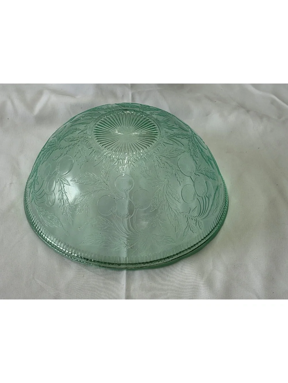 Jeannette Cherry Blossom Uranium Glass Bowl Green Depression Glass UV Glow